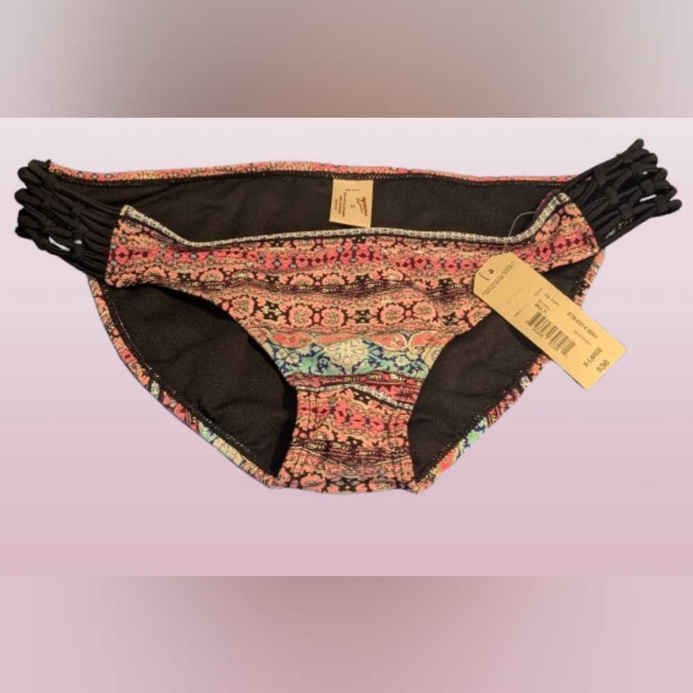 NWT Vibrant Bohemian Multicolor Arizona Bikini Bottom Black Straps Size XL